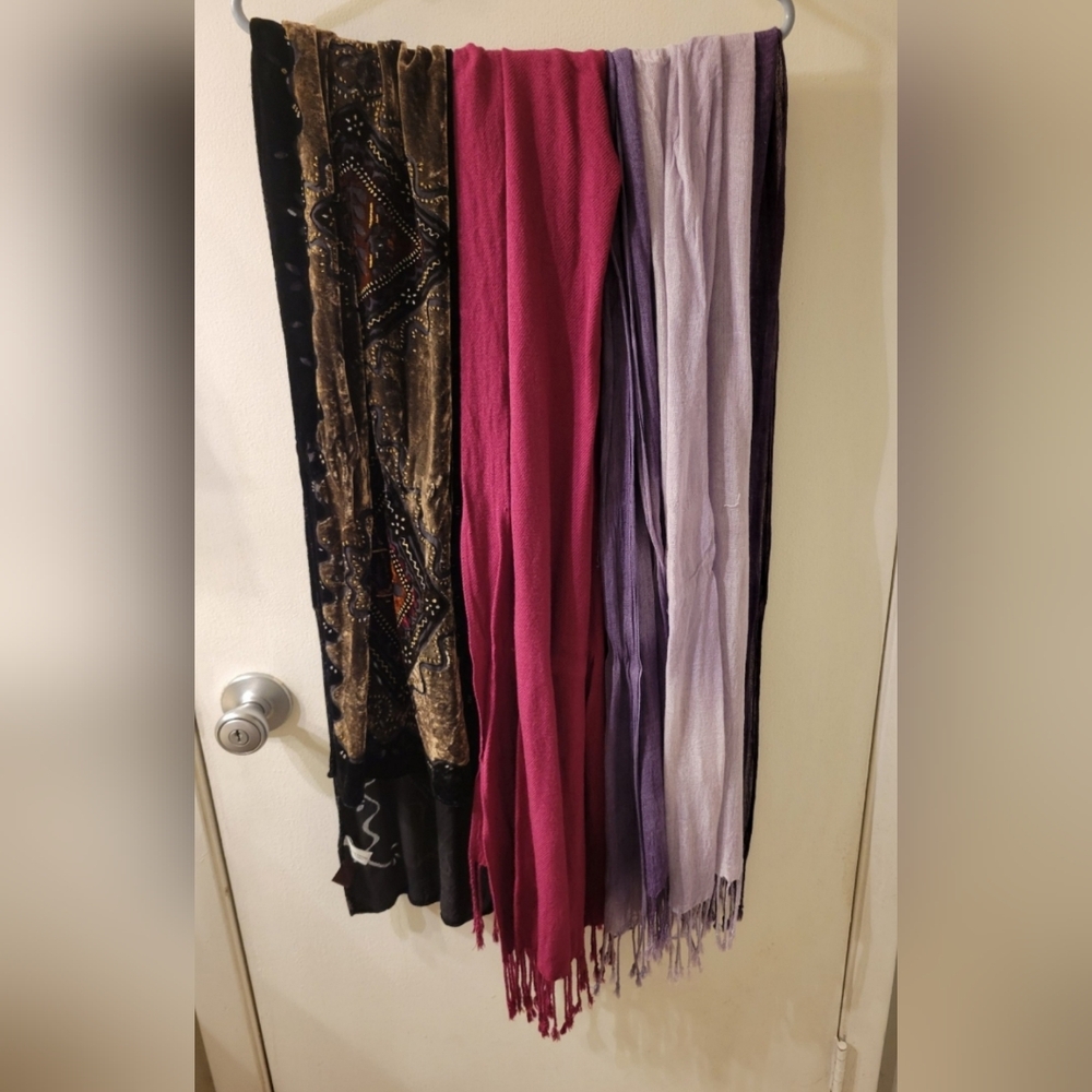 BUNDLE 8 Scarves Silk, Velvet, Rayon, Gray, Cream, Burgundy,  Wine,  Red